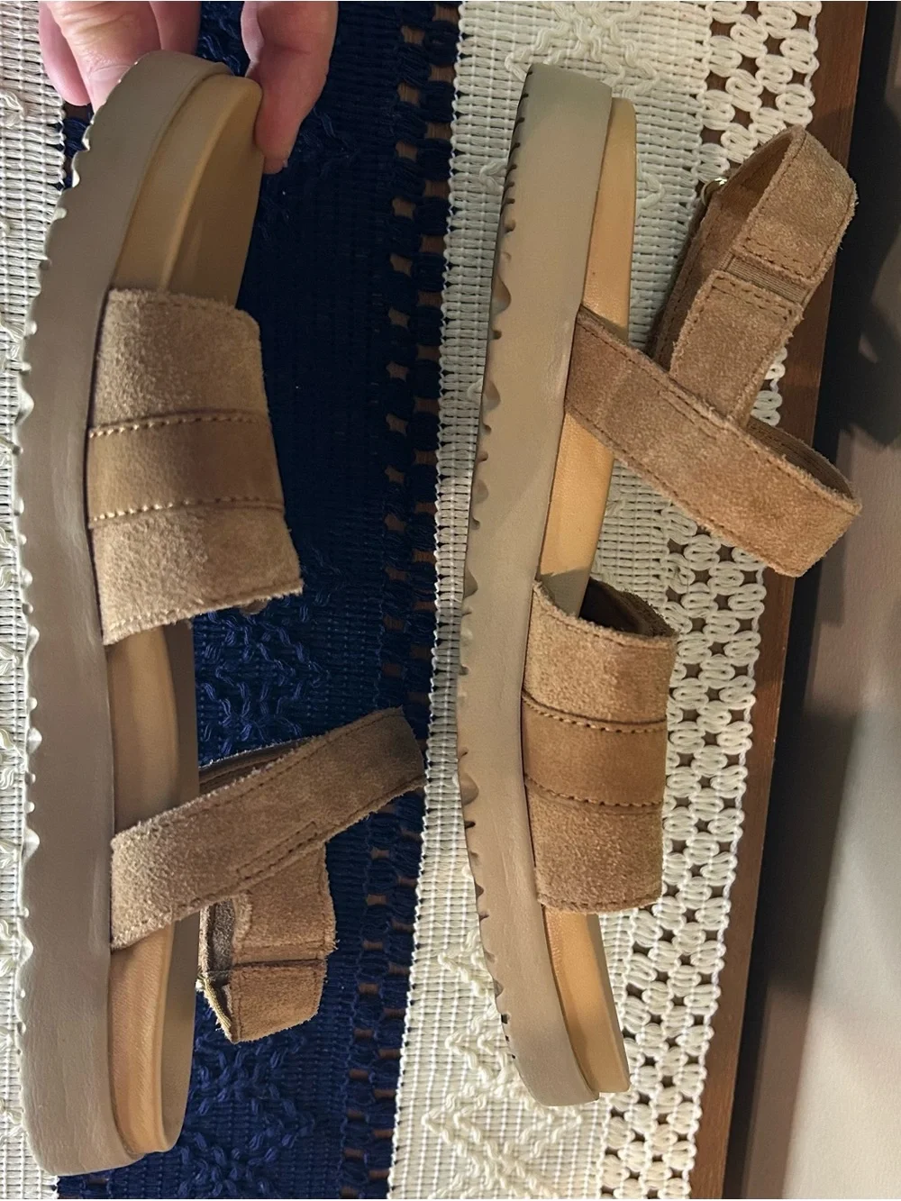 UGG Kids Tan Suede Double‑Strap Slide Sandals